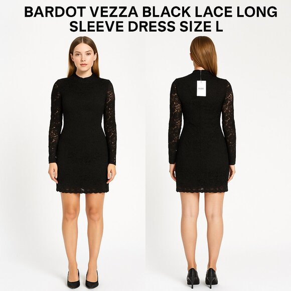 Bardot Vezza Black Lace Long Sleeve Dress L - Picture 1 of 11